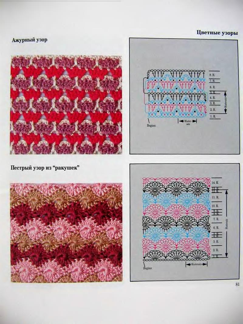 Многоцветные узоры. Двухцветный узор крючком схемы и описание. Цветные узоры крючком схемы и описание. Многоцветные узоры крючком схемы и описание. Цветное вязание крючком со схемами.