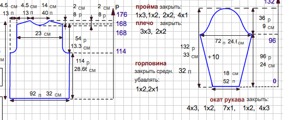 Схема вязания спицами проймы рукава спицами